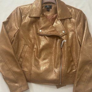G by Giuliana  Women's Tan Faux Leather Moto Jacket LARGE